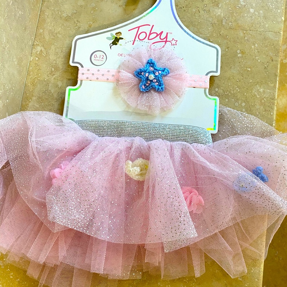 Toby Newborn 2-Piece Bubble Tutu and Floral Headband Set New Pink